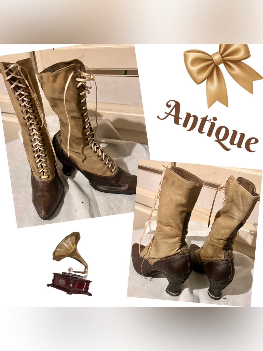 Antique Two-Tone Lace-Up Victorian-Inspired Women's Boots - Brown & Khaki